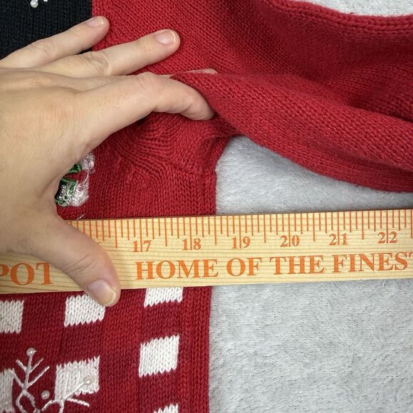 Vtg Holiday Sweater Womens L Red Full Zip Christmas Winter Snowman Grandma 90s - Picture 9 of 12